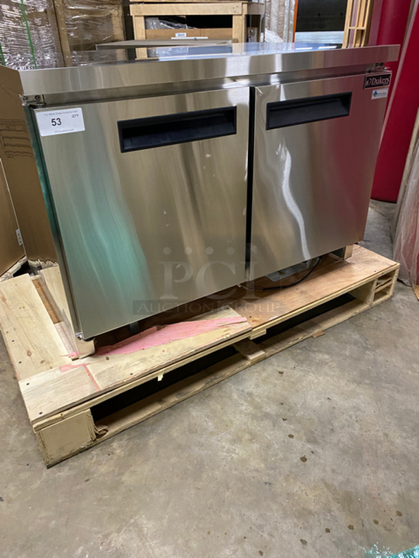 SCRATCH & DENT! Dukers Commercial 2 Door Refrigerated Lowboy/ Worktop Freezer! With Poly Coated Racks! Solid Stainless Steel! Powers On, Doesn't Go Down To Temp! Model: DUC48F 115V 60HZ 1 Phase