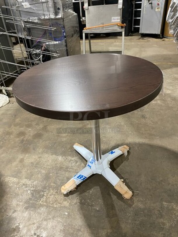 Brand New! Red Oak 30 Inch Round 1.5" Thick BUTCHER BLOCK Style Dining Table! Walnut Finish! With Polished Base!  - Image 2 of 8
