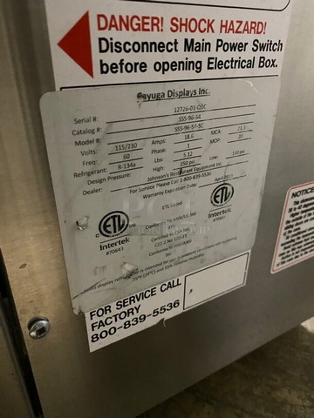 COOL! Cayuga Commercial Refrigerated Open Grab-N-Go Display Case Merchandiser! With Front Cover! With Top Refrigerated Closed Display Case Merchandiser! With Front And Rear Access Doors! Model: SSS9654SC SN: 1272601Q1C 115/230V 60HZ 1 Phase - Image 7 of 8