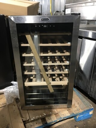 NEW! OUT OF THE BOX! SCRATCH-N-DENT! Whynter Single Door Wine Bottle Cooler/Chiller! With View Through Door! With Wooden Wine Racks! 34 Wine Bottle Capacity! Model: FWC341TS