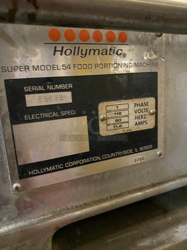 Hollymatic Commercial Food Portioning/ Patty Former Machine! On Equipment Stand! With Underneath Storage Space! All Stainless Steel! On Casters! Model: 54 SN: 58666 115V 60HZ 1 Phase - Image 8 of 9