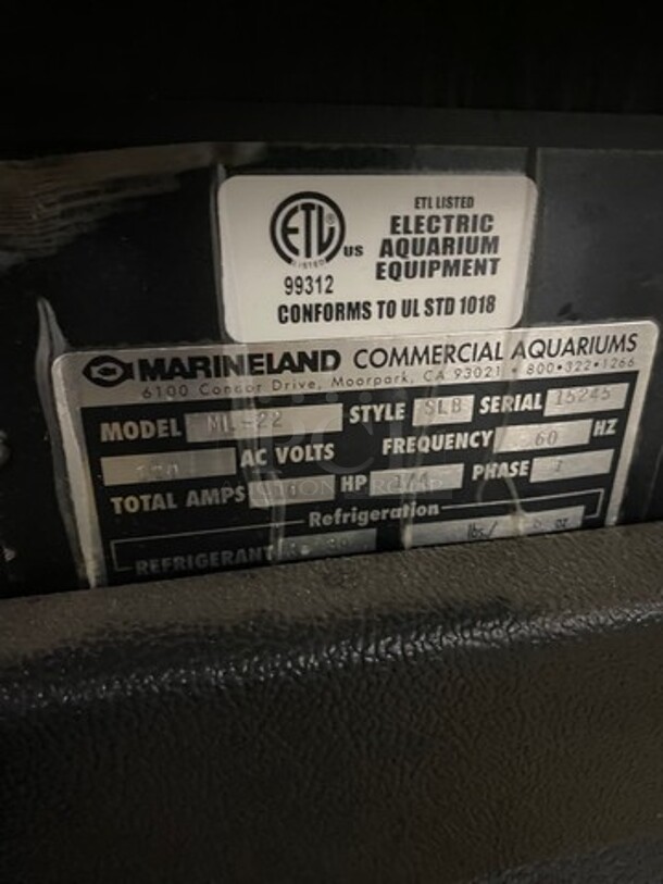 Marine Land Commercial Electric Powered Live Seafood Tank Aquarium! Model: ML22 SN: 15245 120V 60HZ 1 Phase - Image 8 of 8