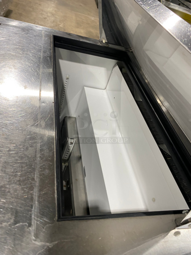 NICE! True Commercial Refrigerated Sandwich Prep Table! With 2 Door Storage Space Underneath! All Stainless Steel! On Casters! Model: TSSU3608 SN: 5143456 115V 60HZ 1 Phase - Image 8 of 9