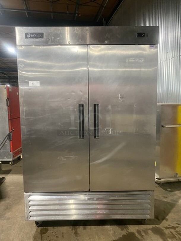 Edesa Commercial 2 Door Reach In Cooler! With Poly Coated Racks! All Stainless Steel! On Casters! Model: EDRR49 SN: 15060371M 115V 60HZ 1 Phase