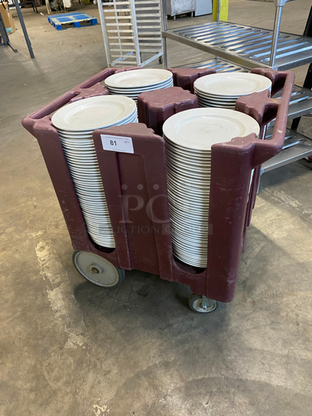 ALL ONE MONEY! DAD White Ceramic Plates! Includes Cambro Dish Transport Cart! On Casters!