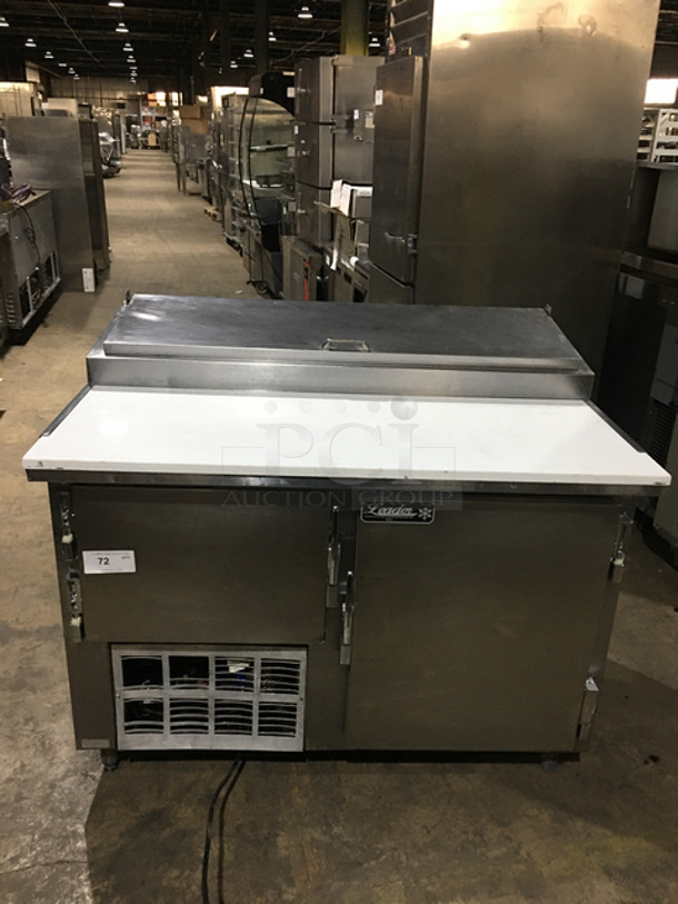 NICE! Leader Commercial Refrigerated Prep Table! With 2 Door Storage Area Underneath! All Stainless Steel! On Legs!