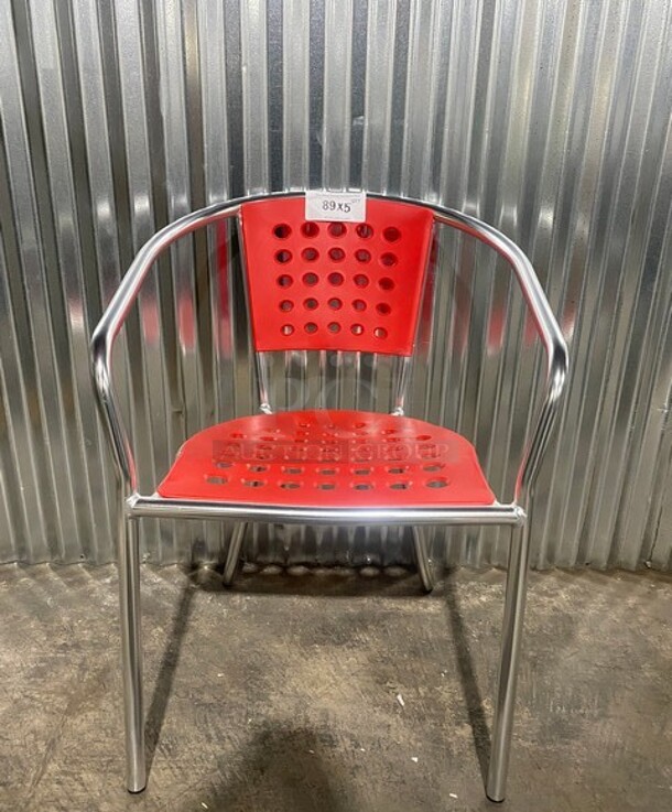 NEW! Stackable Aluminum Patio Armchair With Polypropylene Seat In Red! 5x Your Bid! - Image 1 of 7