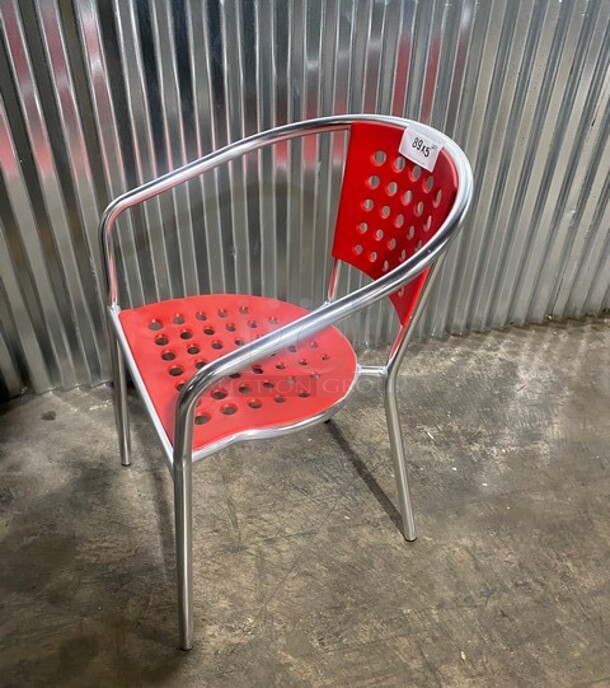 NEW! Stackable Aluminum Patio Armchair With Polypropylene Seat In Red! 5x Your Bid! - Image 2 of 7