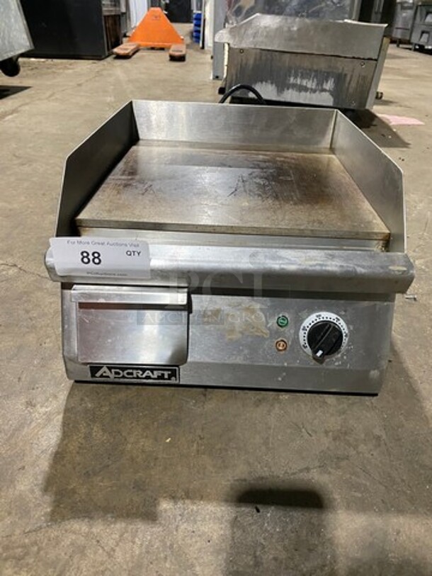 Sweet! Like New! Late Model! Adcraft Commercial Countertop Electric Powered Flat Griddle! With Back And Side Splashes! All Stainless Steel! Model: GRID16 SN: 17040100058 120V 1 Phase! Working When Removed! 