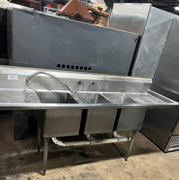 Aero Stainless Steel Commercial 3 Compartment Dish Washing Sink! With Dual Side Drain Board! With Faucet And Handles! - Image 1 of 8