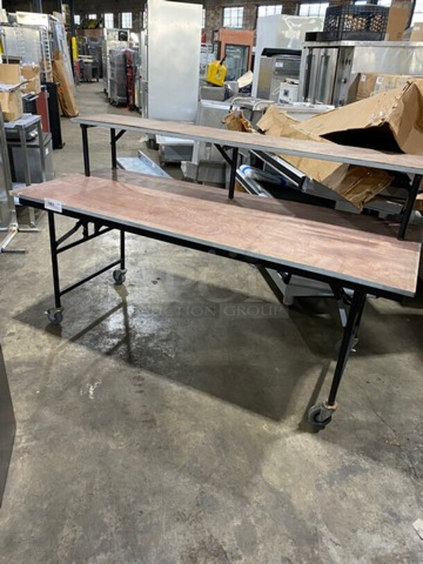 Work Top/ Prep Table! With Overhead Shelf! With Foldable Legs! On Casters!
