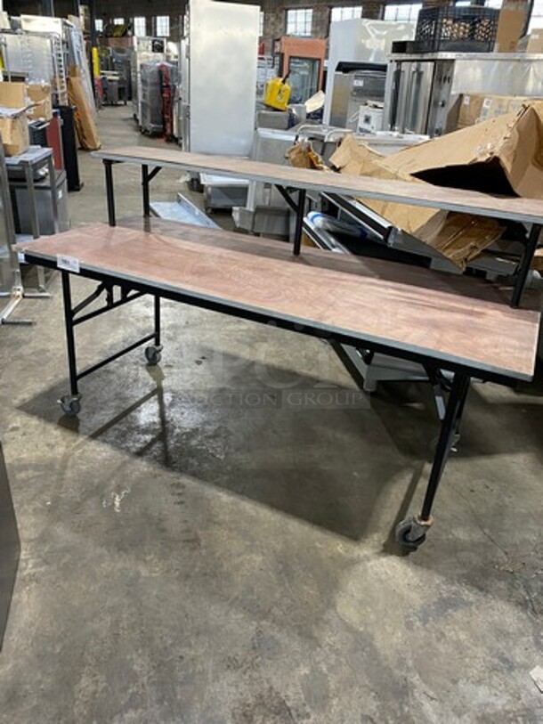 Work Top/ Prep Table! With Overhead Shelf! With Foldable Legs! On Casters! - Image 1 of 8