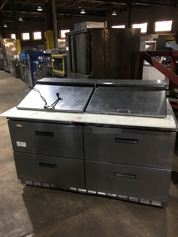 Delfield Manitowoc Commercial Refrigerated Sandwich Prep Table! With Commercial Cutting Board! With 4 Drawer Storage Space Underneath! All Stainless Steel! Model: D4460N24MA1 SN: 1403152000179 115V 60HZ 1 Phase