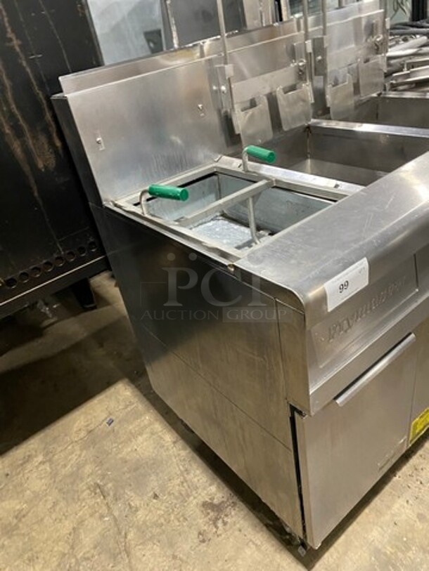 Frymaster Commercial Natural Gas Powered 2 Bay Deep Fat Fryer! With Side Dumping Station! With Back Splash! All Stainless Steel! On Casters! Model: FMP245EBLCSC SN: 0507GI0005 - Image 2 of 12