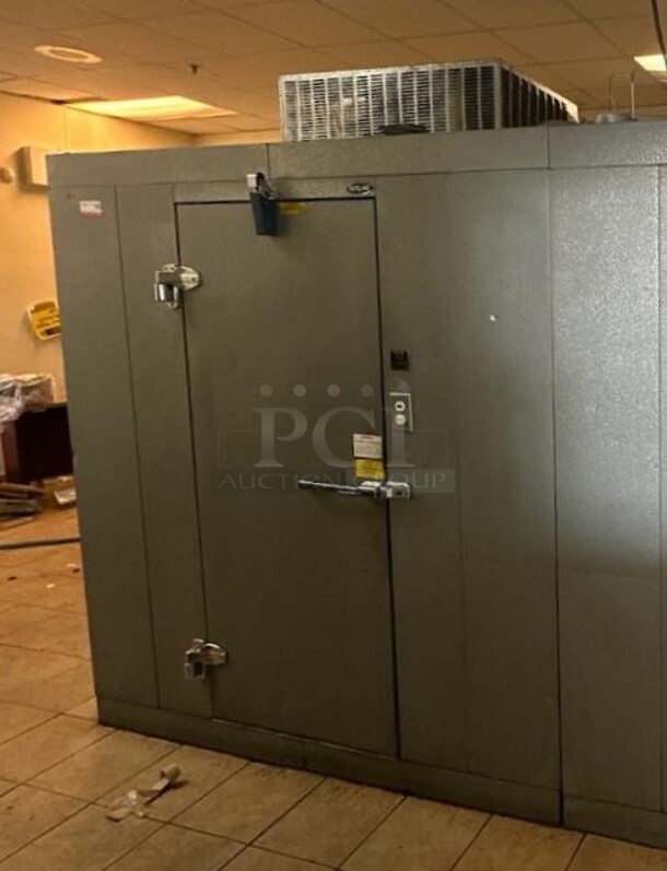 Norlake SELF CONTAINED 6'x8' Walk In Cooler Box w/ Floor, Norlake CPB075FC 208/230 Volt, 1 Phase Condenser and Copeland RS47C2-TAV-102 208/230 Volt, 1 Phase Compressor. Picture of the Unit Before Removal Is Included In the Listing. - Image 1 of 8