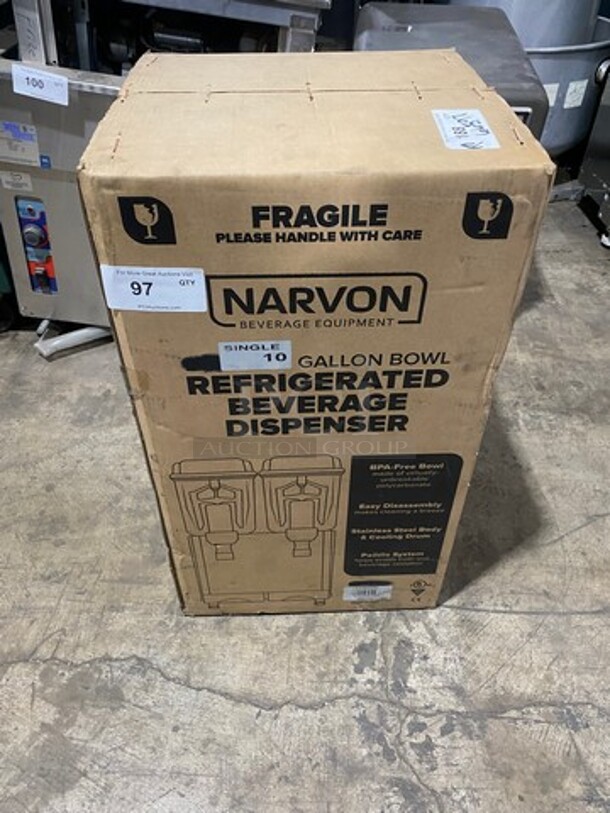 NEW! IN THE BOX! Narvon Commercial Countertop Refrigerated Beverage Dispenser! Capacity Of 10 Gallons! Model: MEGA140S SN: 21105799 120V