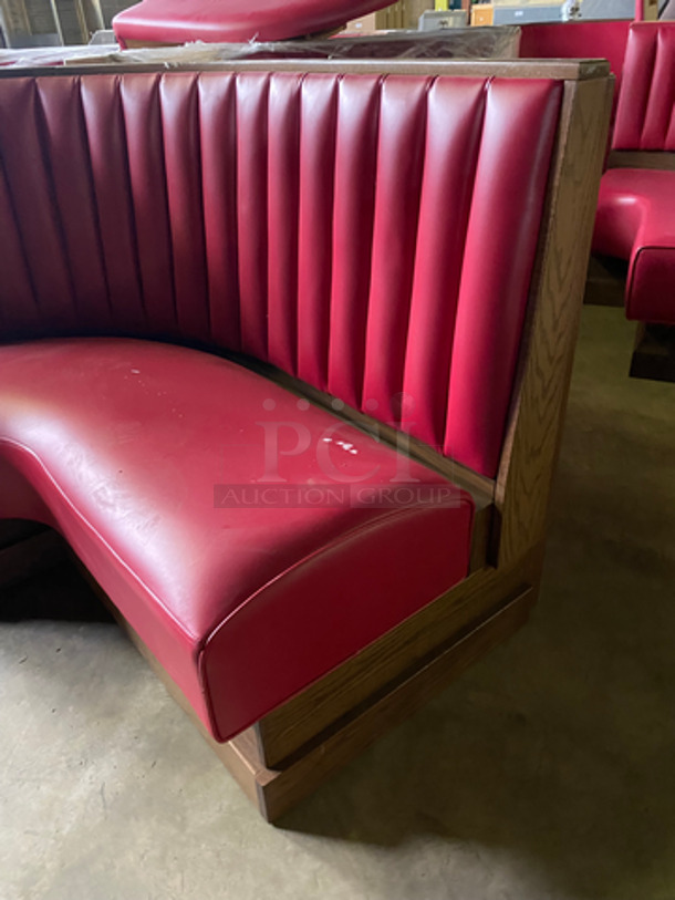 NEW! Single Sided Curved Red Cushioned Booth Seats! With Wooden Outline! Perfect For In The Corner Placement! 7x Your Bid! Can Be Connected With Any Booths Listed! - Image 2 of 7
