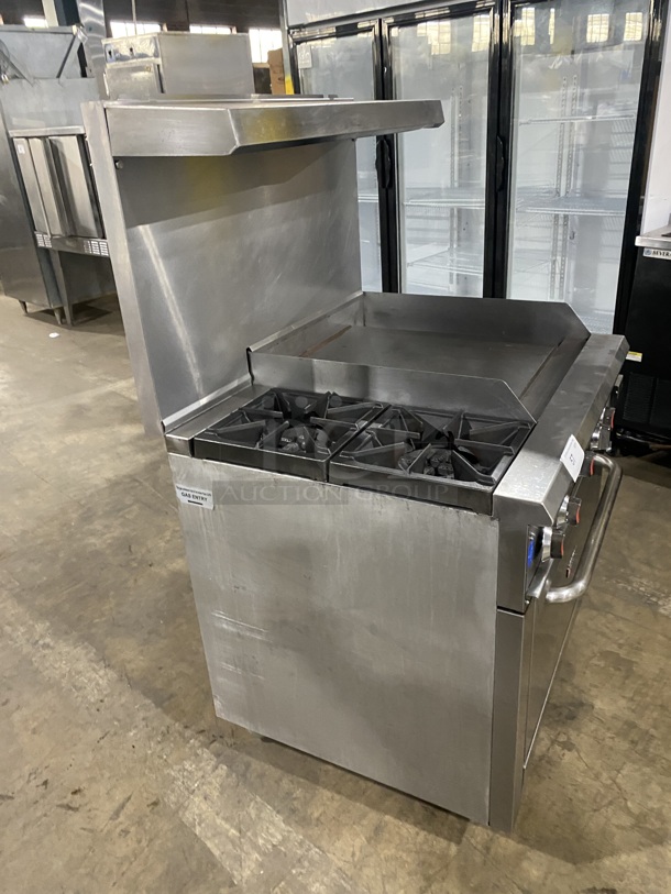 Cookline Stainless Steel Commercial Natural Gas Powered 2 Burner Range w/ Right Side Flat Top Griddle! With Oven And Back Splash! On Commercial Casters! - Image 2 of 11