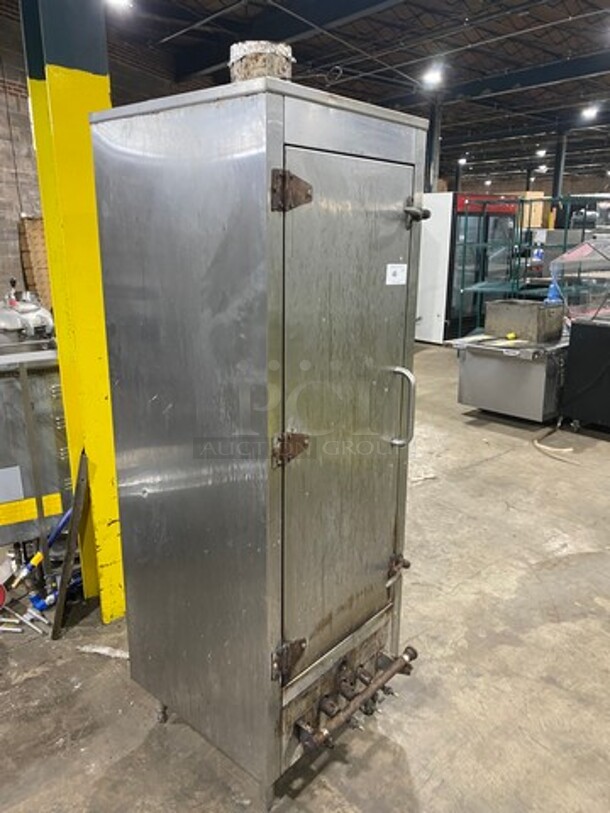 All Stainless Steel! Commercial Single Door Natural Gas Powered Smoker! On Legs! WORKING WHEN REMOVED! - Image 2 of 7