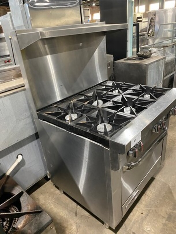 WOW! Late Model! Southbend Commercial Natural Gas Powered 6 Burner Stove! With Raised Back Splash And Salamander Shelf! With Oven Underneath! All Stainless Steel! On Legs! Model: S36D SN: 14L05400! Working When Removed! - Image 3 of 9