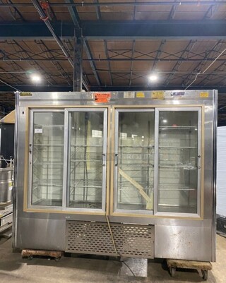Custom Cool Commercial 4 Door Reach In Cooler Merchandiser! With View Through Doors! Poly Coated Racks! Model: LD96 SN: 3002492 115V 