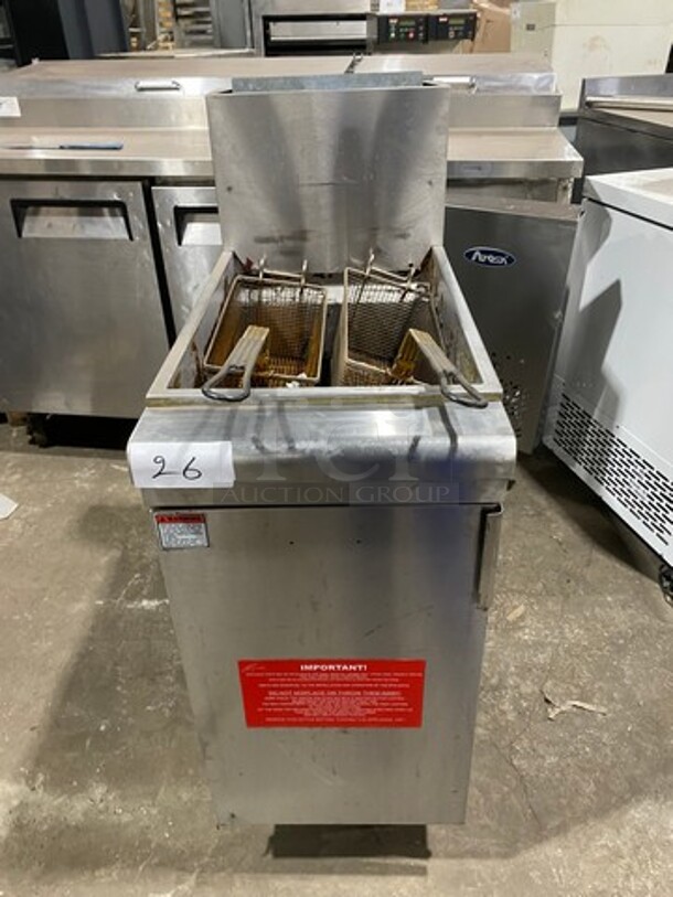 Commercial Natural Gas Powered Deep Fat Fryer! With 2 Metal Frying Baskets! All Stainless Steel! On Legs! - Image 1 of 9