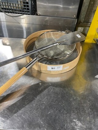 MISCELLANEOUS! Round Mesh Strainer, Flour Sifter And Carlisle Paddle! 3x Your Bid!