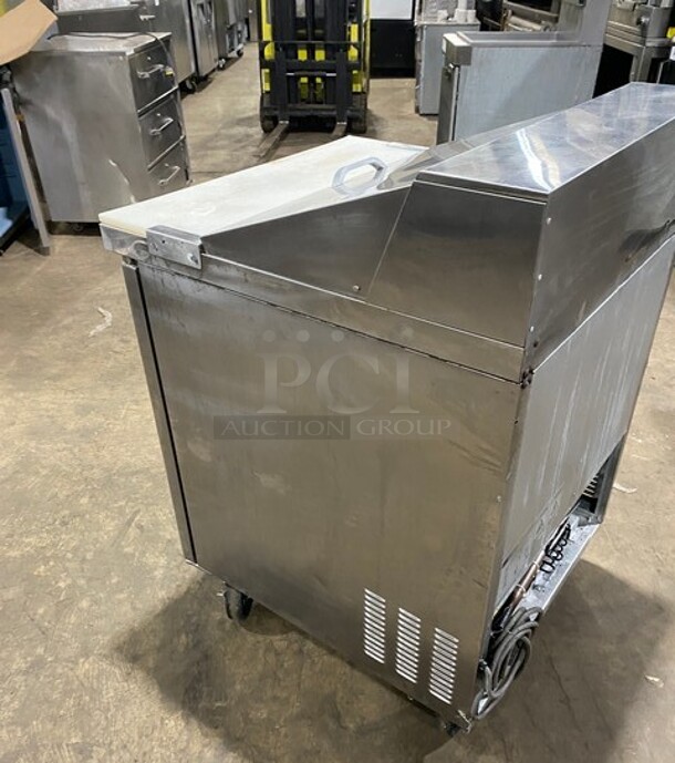 Stainless Steel One Door Commercial Sandwich/ Salad Prep Table Bain Marie On Commercial Casters! With Commercial Cutting Board! - Image 4 of 9
