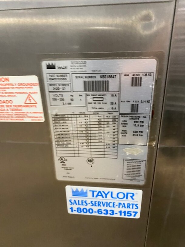 Taylor Commercial Floor Style 2 Flavor Frosty/Coolatta/Slushy Making Machine! With Milkshake Mixing Attachment! All Stainless Steel! Model 342D27 SN: K6018647 208-230V 1PH - Image 8 of 9