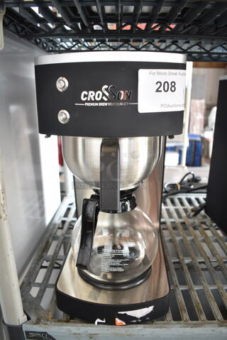 BRAND NEW SCRATCH AND DENT! 2023 Crosson CB-GD2 Stainless Steel Countertop Coffee Machine w/ Coffee Pot and Metal Brew Basket. 120 Volts 1 Phase. 