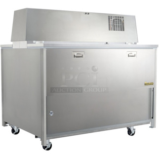 BRAND NEW! 2023 Traulsen RMC58S6 Stainless Steel Commercial 58" Single Sided School Milk Cooler on Commercial Casters. 115 Volts, 1 Phase. Tested and Working!