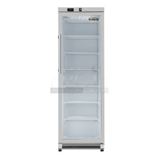 BRAND NEW SCRATCH AND DENT! KoolMore KM-FMD12SGD Metal Commercial Single Door Reach In Freezer Merchandiser w/ Poly Coated Racks. 115 Volts, 1 Phase. Tested and Working!