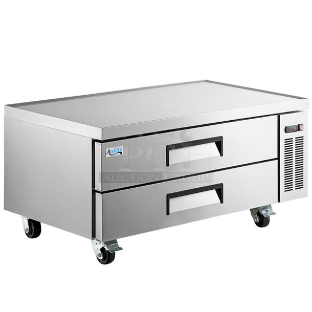 BRAND NEW SCRATCH AND DENT! 2022 Avantco 178CBE52HC Stainless Steel Commercial 2 Drawer Chef Base on Commercial Casters. 115 Volts, 1 Phase. Tested and Working!