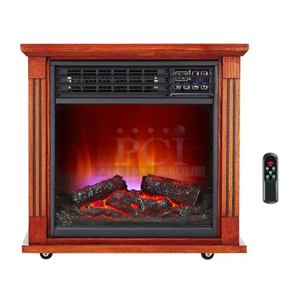 BRAND NEW SCRATCH AND DENT! Haier HHF15CPC 5,200 BTU Fireplace Infrared Zone Heater with Dark Oak Finish. 115 Volts, 1 Phase. Tested and Working! - Image 1 of 5