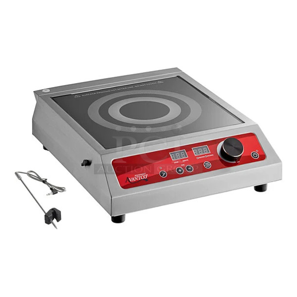 BRAND NEW SCRATCH AND DENT! Avantco 177IC1800P Stainless Steel Countertop Electric Powered Single Burner Induction Range. 120 Volts, 1 Phase.  - Image 1 of 5
