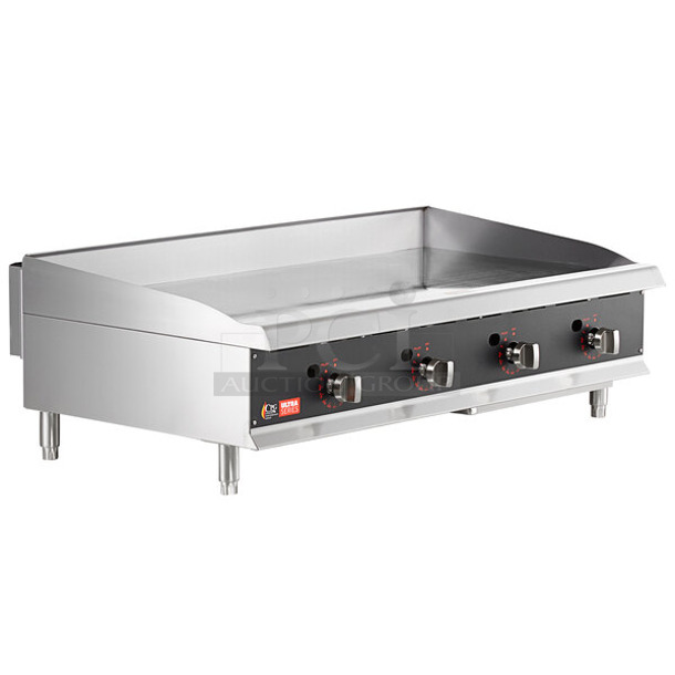 BRAND NEW SCRATCH AND DENT! Cooking Performance Group CPG 351GTUCPG48N Ultra Series Stainless Steel Commercial 48" Chrome Plated Natural Gas 4-Burner Countertop Griddle. 120,000 BTU.  - Image 1 of 9