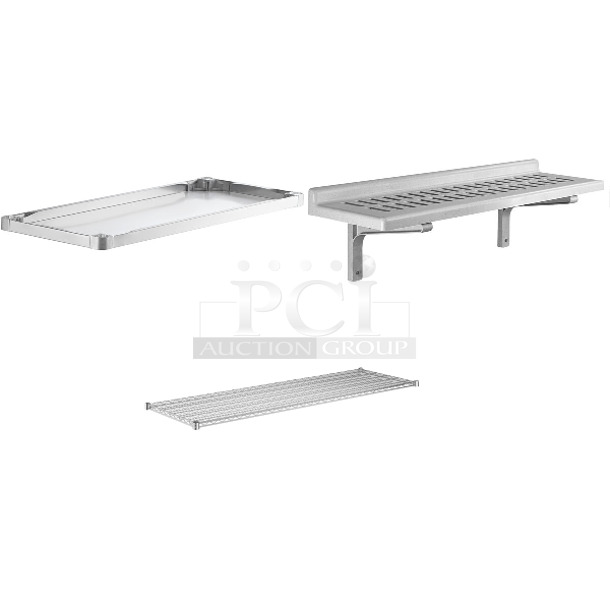 4 BRAND NEW SCRATCH AND DENT! Items; 164TCB3096D Table Base Metal Frame, Regency 600UT2448S Adjustable Stainless Steel Work Table Undershelf for 24" x 48" Tables - 18 Gauge, Cambro CSWS1448VK480 Camshelving® 48" x 14" Vented Wall Shelf, Regency 460EC2472 24" x 72" NSF Chrome Wire Shelf. 4 Times Your Bid! May Be Missing Pieces.  - Image 1 of 5