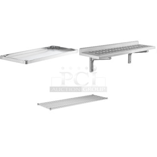 4 BRAND NEW SCRATCH AND DENT! Items; 164TCB3096D Table Base Metal Frame, Regency 600UT2448S Adjustable Stainless Steel Work Table Undershelf for 24" x 48" Tables - 18 Gauge, Cambro CSWS1448VK480 Camshelving® 48" x 14" Vented Wall Shelf, Regency 460EC2472 24" x 72" NSF Chrome Wire Shelf. 4 Times Your Bid! May Be Missing Pieces. 