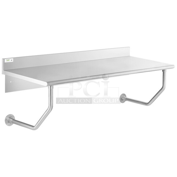 BRAND NEW SCRATCH AND DENT! Regency 600WMTB3072 30" x 72" 16-Gauge 304 Stainless Steel Wall Mounted Table with 4 1/2" Backsplash. May Be Missing Pieces.  - Image 1 of 3