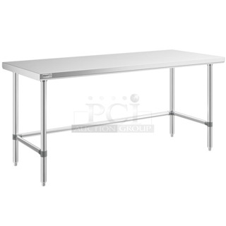 BRAND NEW SCRATCH AND DENT! Regency 600WTS30X72S Spec Line 30" x 72" 14-Gauge 304 Stainless Steel Commercial Open Base Work Table. May Be Missing Pieces. 
