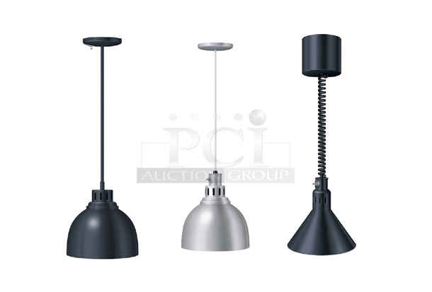 3 BRAND NEW IN BOX! Items; Hatco DL-725-RL 69 1/2" Ceiling Mount Heat Lamp w/ Retractable Cord, Hatco DL-775-RL 69 1/2" Ceiling Mount Heat Lamp w/ Retractable Cord, Hatco DL-725-CTN Heat Lamp, Cord Mount to Track Adapter. 120 Volts, 1 Phase. 3 Times Your Bid!  - Image 1 of 5