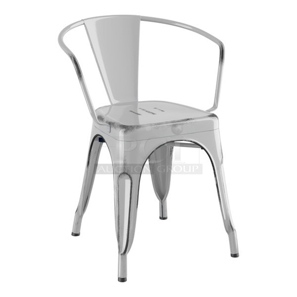 22 BRAND NEW SCRATCH AND DENT! Lancaster Table & Seating 164CMARMSLD Alloy Series Distressed Nickel Gray Outdoor Arm Chair. 22 Times Your Bid!  - Image 1 of 8