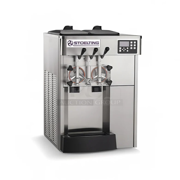 BRAND NEW SCRATCH AND DENT! 2024 Stoelting F131-38I2-SAMS Stainless Steel Commercial Air Cooled Countertop 2 Flavor w/ Twist Soft Serve Ice Cream Machine. 208-240 Volts, 1 Phase. - Image 1 of 7