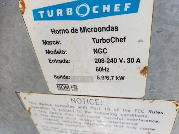 Turbo Chef Microwave Oven model NGC

208-240 V
30 A
60 Hz - Image 5 of 6