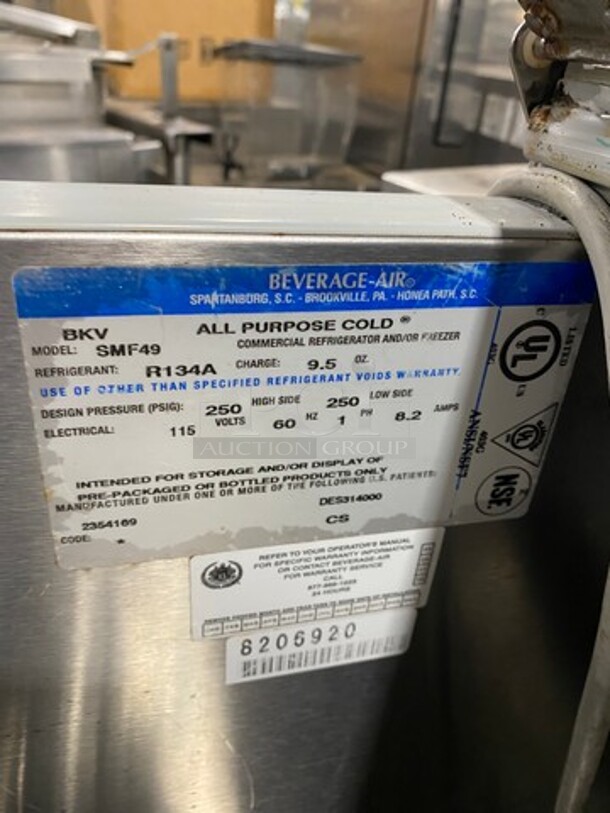 Beverage Air Single Side Access Milk Cooler! Stainless Steel! On Casters! Model: SMF49 SN: 8206920 115V 60HZ 1 Phase - Image 7 of 8