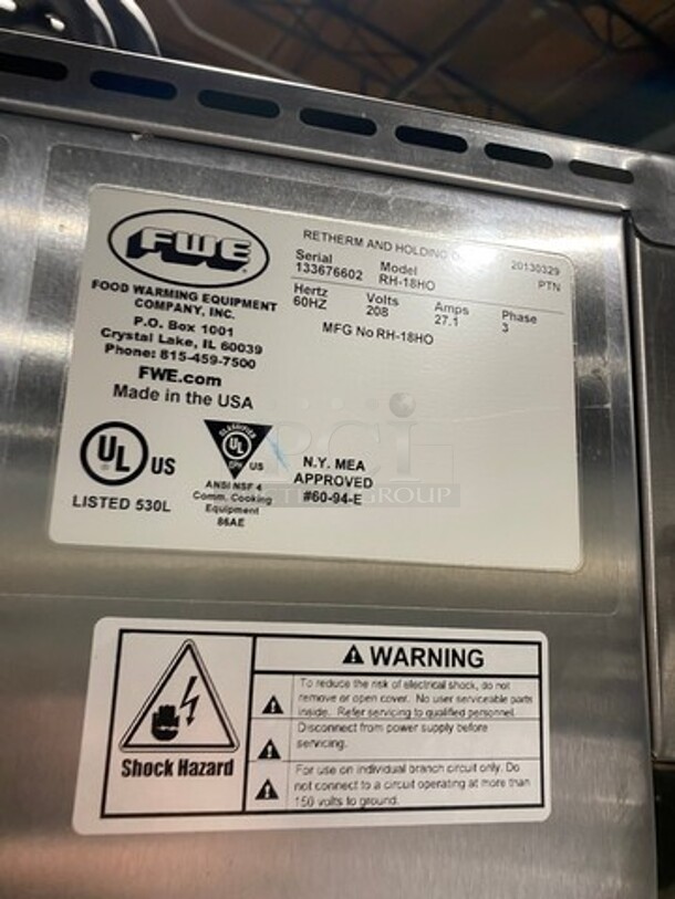 FWE Commercial Electric Powered Rethermalization/ Holding Cabinet! With Solid Split Doors! All Stainless! On Casters! Model: RH18HO SN: 133676602 208V 60HZ 1 Phase - Image 8 of 9