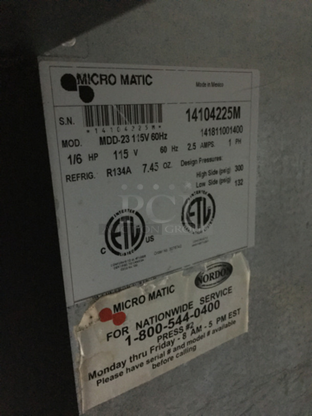 SWEET!! Micro Matic 2 Tap Refrigerated Beer Kegerator Cooler! Model: MDD23 SN: 14104225M 115V 60HZ 1 Phase - Image 6 of 8