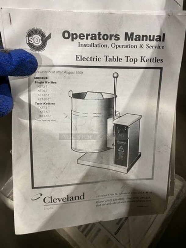 New! Never Used! Cleveland Commercial Countertop Electric Powered Jacketed Tilting Soup Kettle! On Equipment Stand! All Stainless Steel! On Legs! Model: TKET12T SN: WT680804C01 240V 60HZ 3 Phase - Image 12 of 12