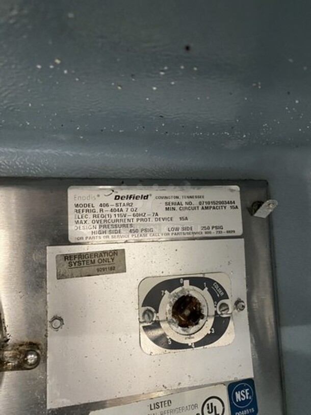 Delfield One Door Lowboy/Worktop Cooler! Model 406Star2 Serial 0710152003484! On Casters!  - Image 6 of 7