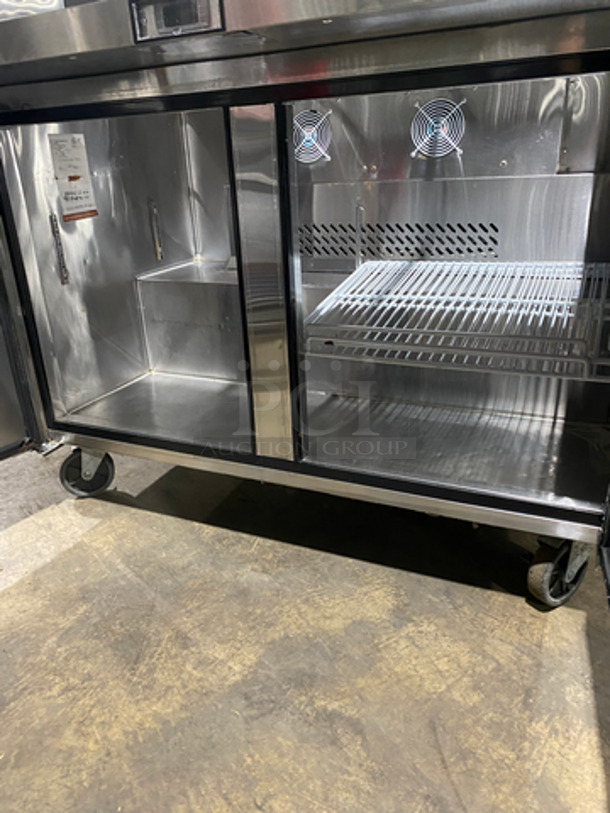 WOW! Bison Commercial Refrigerated Mega Top Sandwich Prep Table! With 2 Door Storage Space Underneath! With Poly Coated Racks! Not Tested! All Stainless Steel! On Casters! Model: BST4818 SN: BST481800317051100K80023 115V 60HZ 1 Phase - Image 5 of 9